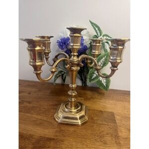 Vintage Solid Brass Five Arm Candelabra Heavy Tabletop Candle Holder‎